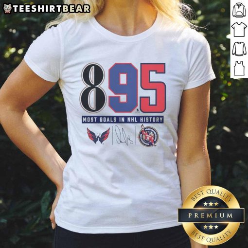 Top Alexander Ovechkin Washington Capitals NHL all-time leading goalscorer tee celebrating his 895 career goals.