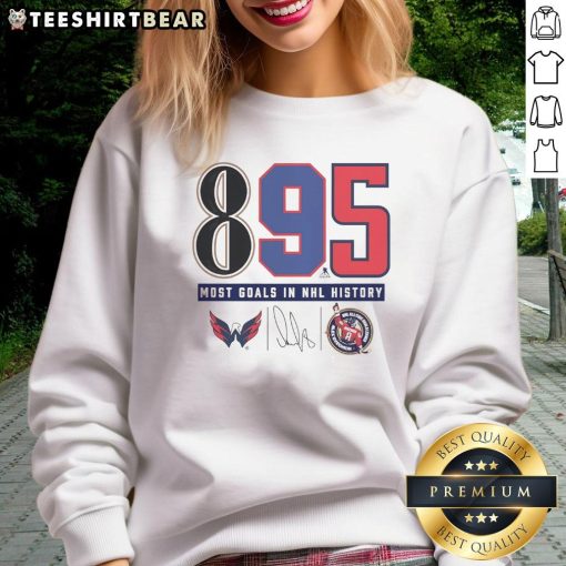 Top Alexander Ovechkin Washington Capitals NHL All-Time Leading Goalscorer 895 Sweatshirt showcasing iconic design.