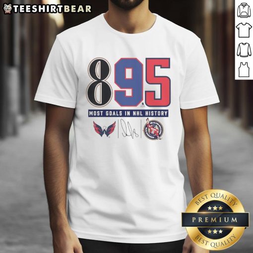 Alexander Ovechkin Washington Capitals NHL all-time leading goalscorer 895 T-shirt featuring iconic player graphic.