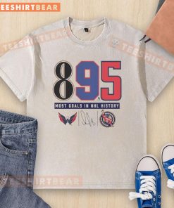 Top Alexander Ovechkin Washington Capitals NHL All-Time Leading Goalscorer T-Shirt featuring the historic 895 goals.