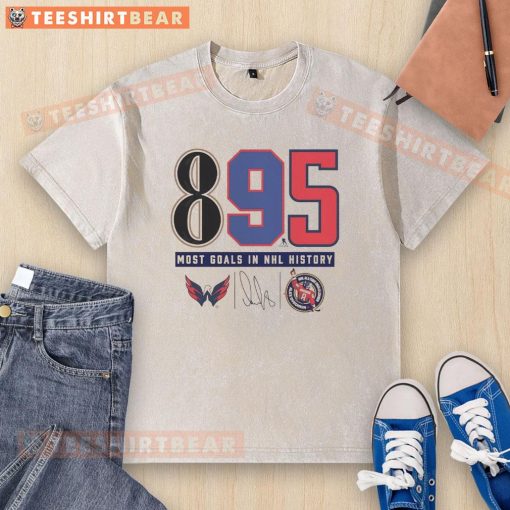 Top Alexander Ovechkin Washington Capitals NHL All-Time Leading Goalscorer T-Shirt featuring the historic 895 goals.
