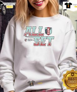 Top All Set Kansas City Current 2025 NWSL Playoffs sweatshirt featuring team colors and logo, perfect for fans.