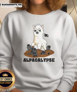 Cozy Top Alpacalypse Alpaca Sweatshirt featuring a fun alpaca graphic, perfect for casual wear and alpaca lovers.