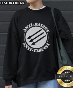 Top Anti-Racist Anti-Fascist Sweatshirt featuring bold graphics promoting social justice and equality.