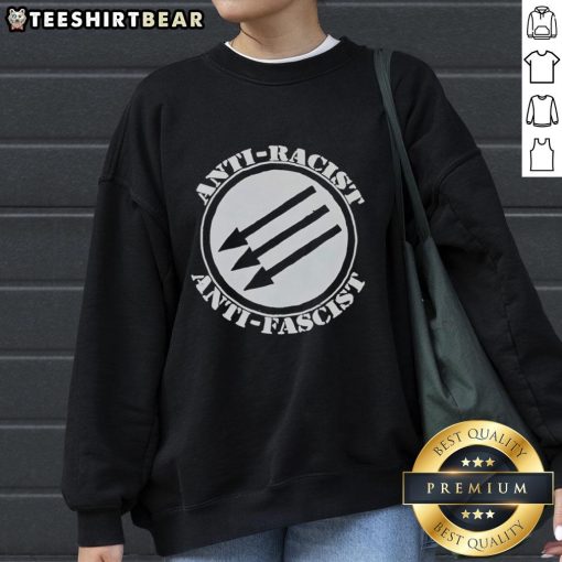 Top Anti-Racist Anti-Fascist Sweatshirt featuring bold graphics promoting social justice and equality.