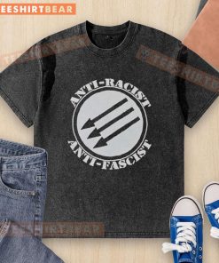 Top Anti-Racist Anti-Fascist Washed T-Shirt featuring bold graphics promoting equality and social justice.