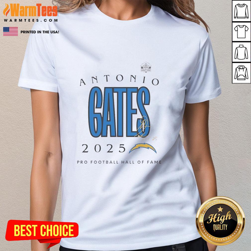 Top Antonio Gates 2025 Pro Football Hall Of Fame Signature Ladies Tee Alt Text: Top Antonio Gates 2025 Pro Football Hall of Fame signature ladies tee, featuring a stylish design and vibrant colors.