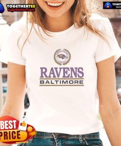 Alt Text: Top Baltimore Ravens Crest Ladies Tee featuring the team's logo on a stylish women's shirt for fans.