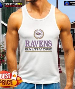 Stylish Top Baltimore Ravens crest tank top featuring team colors, perfect for fans and game day wear.
