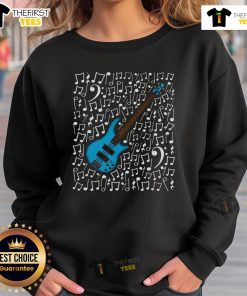 Top bass guitar sweatshirt for musicians, featuring musical notes and a stylish design for bassists and music teachers.