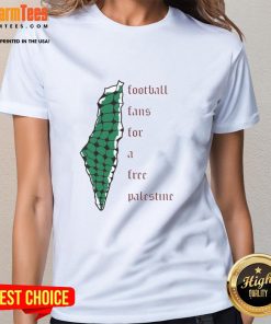 Top Becky Taylor Gill football fans wearing Free Palestine ladies tee at a vibrant sports event, showing support and unity.