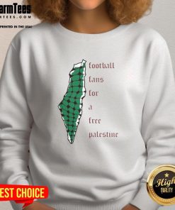 Becky Taylor Gill football fans wearing Free Palestine sweatshirts at a match, showcasing support for the cause.
