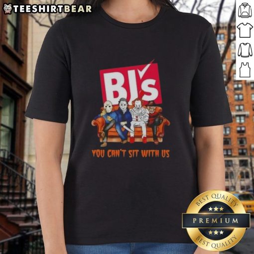 Top BJs Wholesale Club X Horror Movies Halloween tee for women featuring 'You Can Sit With Us' slogan.