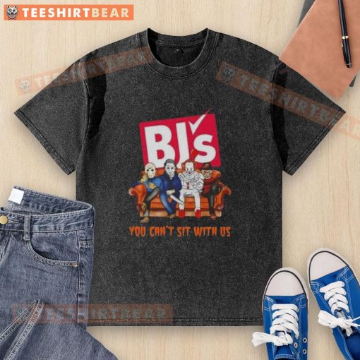 Top BJs Wholesale Club X Horror Movies Halloween You CaT Sit With Us washed t-shirt featuring spooky graphic design.