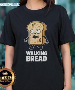 Vegan ladies tee featuring a fun design of bread walking for Halloween, perfect for festive and eco-friendly celebrations.
