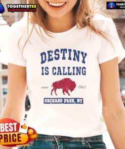 Top Buffalo Bills Destiny is Calling ladies tee in Orchard Park, NY, featuring team colors and logo for fans.