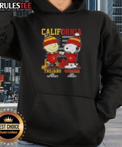Charlie Brown sports hoodie featuring USC Trojans for Saturdays and San Francisco 49ers for Sundays, showcasing fun style.