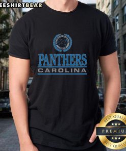 Alt Text: Top Carolina Panthers Crest T-Shirt featuring the team's iconic logo on a stylish black cotton fabric.