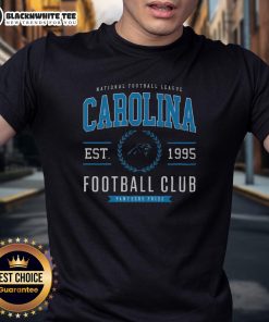 Alt Text: Stylish Carolina Panthers football club t-shirt featuring team colors and logo, perfect for fans and game days.