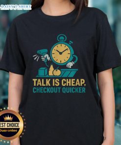 Top Cashier Talk is Cheap Tee featuring a grocery store worker design for quick checkout, perfect for casual wear.