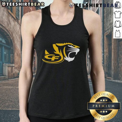 Alt Text: Top CF Tiger High School logo tank top featuring school colors and mascot design for stylish student apparel.