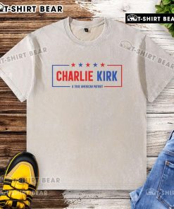 Top Charlie Kirk American Patriot Hero washed t-shirt featuring a bold graphic design celebrating patriotism.