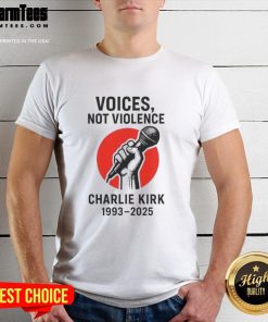 Top Charlie Kirk Voices Not Violence Make America Great Again T-Shirt featuring bold slogan design for patriotic supporters.