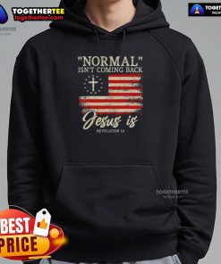 Top Christian hoodie featuring 'Normal Isn't Coming Back, Jesus' design, perfect for expressing faith and style.