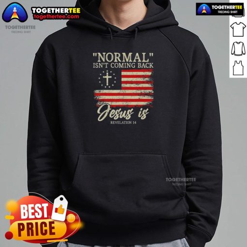 Top Christian hoodie featuring 'Normal Isn't Coming Back, Jesus' design, perfect for expressing faith and style.