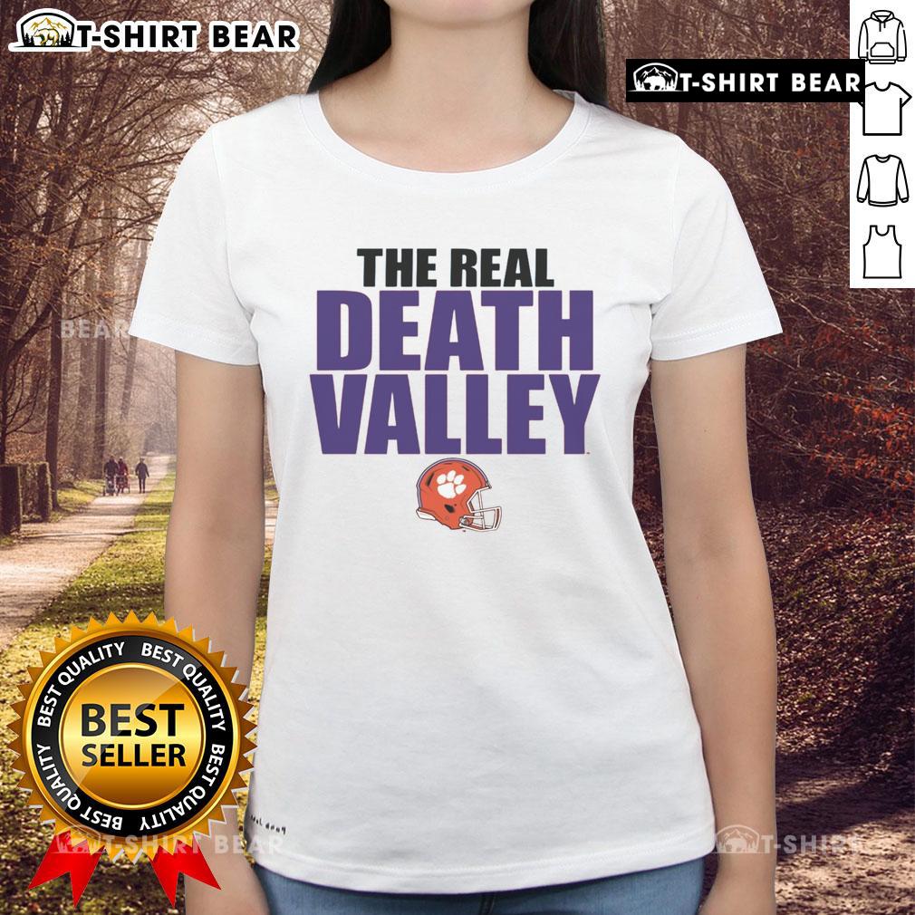 Top Clemson Tigers The Real Death Valley Ladies Tee Alt Text: Clemson Tigers ladies tee featuring 'The Real Death Valley' design, perfect for fans and game day attire.