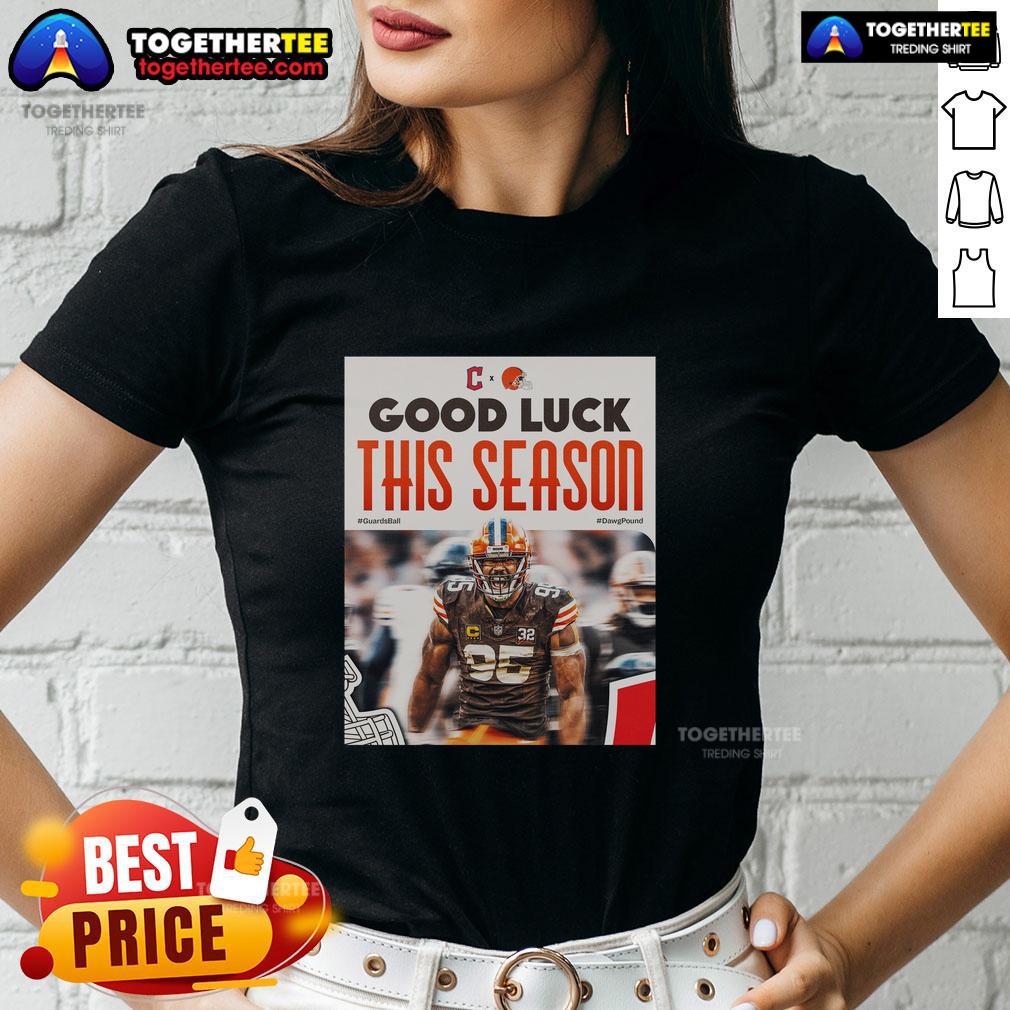 Top Cleveland Browns Good Luck This Season Ladies Tee Alt Text: Cleveland Browns ladies tee shirt featuring logo and colors for good luck this season, perfect for fans.