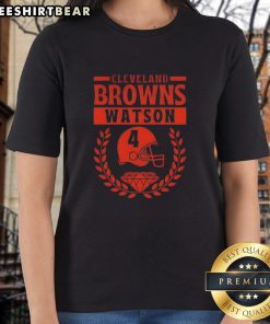 Cleveland Browns Watson Football Player 4 helmet diamond logo on a stylish ladies tee for fans.