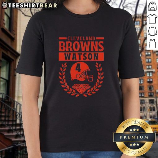 Cleveland Browns Watson Football Player 4 helmet diamond logo on a stylish ladies tee for fans.