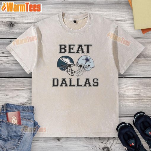 Top Coach Nick Sirianni wearing a Dallas beat helmet washed t-shirt, celebrating victory with fans.