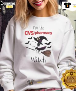 Alt Text: Top CVS Pharmacy X Snoopy I'm The Witch Halloween Sweatshirt featuring vibrant graphic design for festive style.