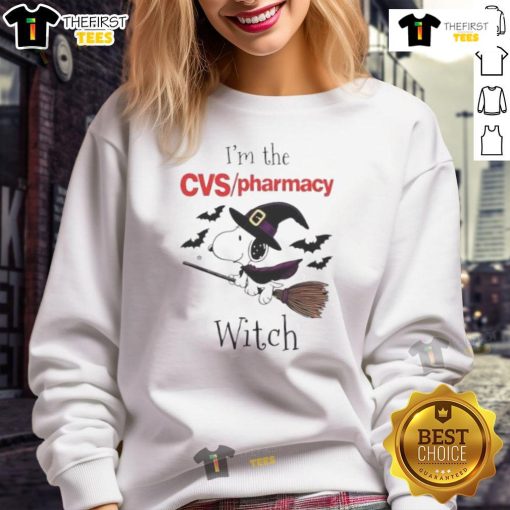 Alt Text: Top CVS Pharmacy X Snoopy I'm The Witch Halloween Sweatshirt featuring vibrant graphic design for festive style.