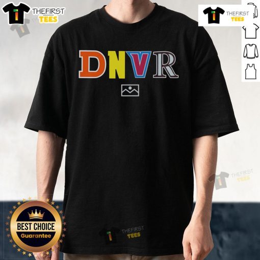 Alt Text: Top Denver Broncos DNVR Letters T-Shirt featuring bold team colors and logo, perfect for Broncos fans.