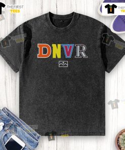 Alt Text: Top Denver Broncos DNVR Letters washed t-shirt in navy, perfect for fans and casual wear.