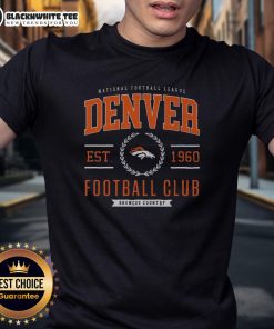 Alt Text: Stylish Denver Broncos Football Club T-Shirt featuring the team's logo and colors, perfect for fans and game day.