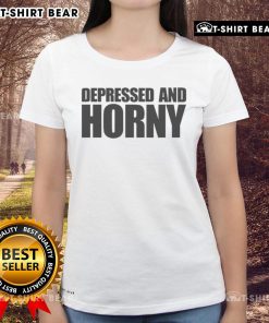 Stylish Top-Depressed-And-Horny-Ladies-Tee featuring a trendy design, perfect for casual wear and expressing individuality.