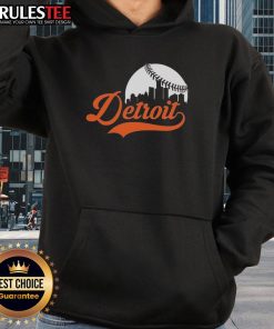 Stylish Top Detroit Tigers Baseball Skyline Hoodie featuring vibrant team colors and iconic Detroit skyline design.