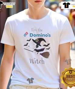 Alt Text: Top Domino's Pizza X Snoopy I'm The Witch Halloween T-Shirt featuring Snoopy in a witch costume for Halloween fun.