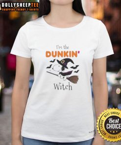 Top Dunkin Donuts x Snoopy I'm The Witch Halloween Ladies Tee featuring a playful design perfect for Halloween festivities.