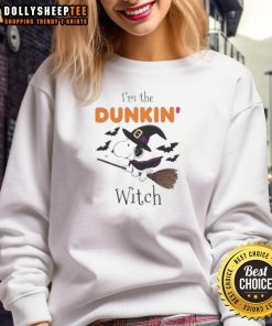 Alt Text: Top Dunkin' Donuts x Snoopy I'm The Witch Halloween Sweatshirt featuring festive design and vibrant colors.