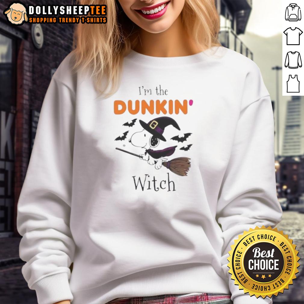 Top Dukin Donuts X Snoopy I'M The Witch Halloween Sweatshirt Alt Text: Top Dunkin' Donuts x Snoopy I'm The Witch Halloween Sweatshirt featuring festive design and vibrant colors.