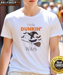 Alt Text: Top Dunkin' Donuts X Snoopy Halloween T-Shirt featuring I'm The Witch design, perfect for festive fall celebrations.