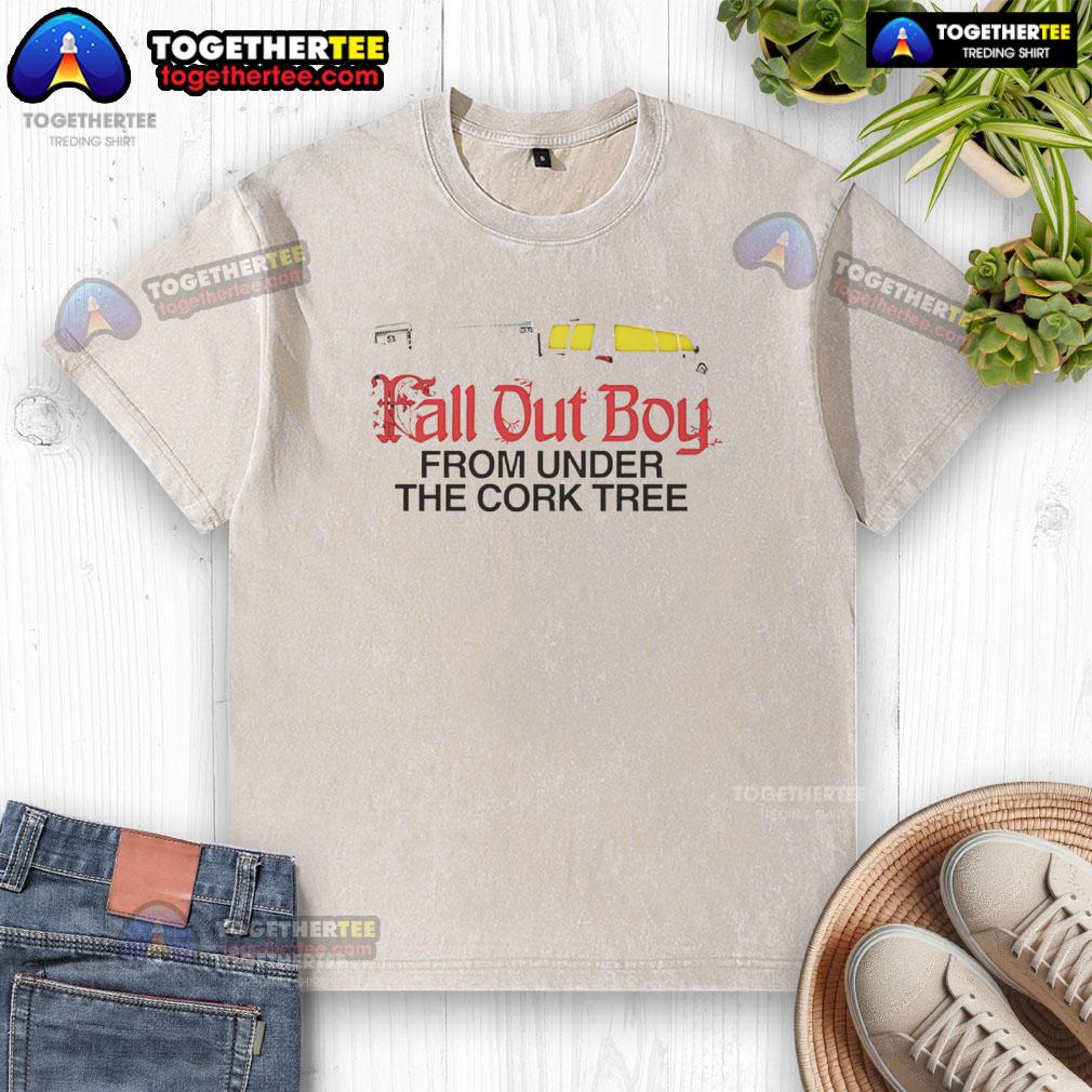 Top Fall Out Boy From Under The Cork Tree Washed T Shirt Alt Text: Top Fall Out Boy From Under The Cork Tree washed t-shirt featuring iconic band logo and vintage design.