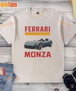 Top Ferrari Monza car washed T-shirt design featuring a sleek Ferrari graphic on a stylish background.