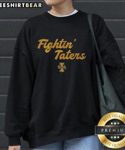 Idaho Vandals mascot wearing a Top Fightin' Taters sweatshirt at a football game, showcasing team spirit and pride.