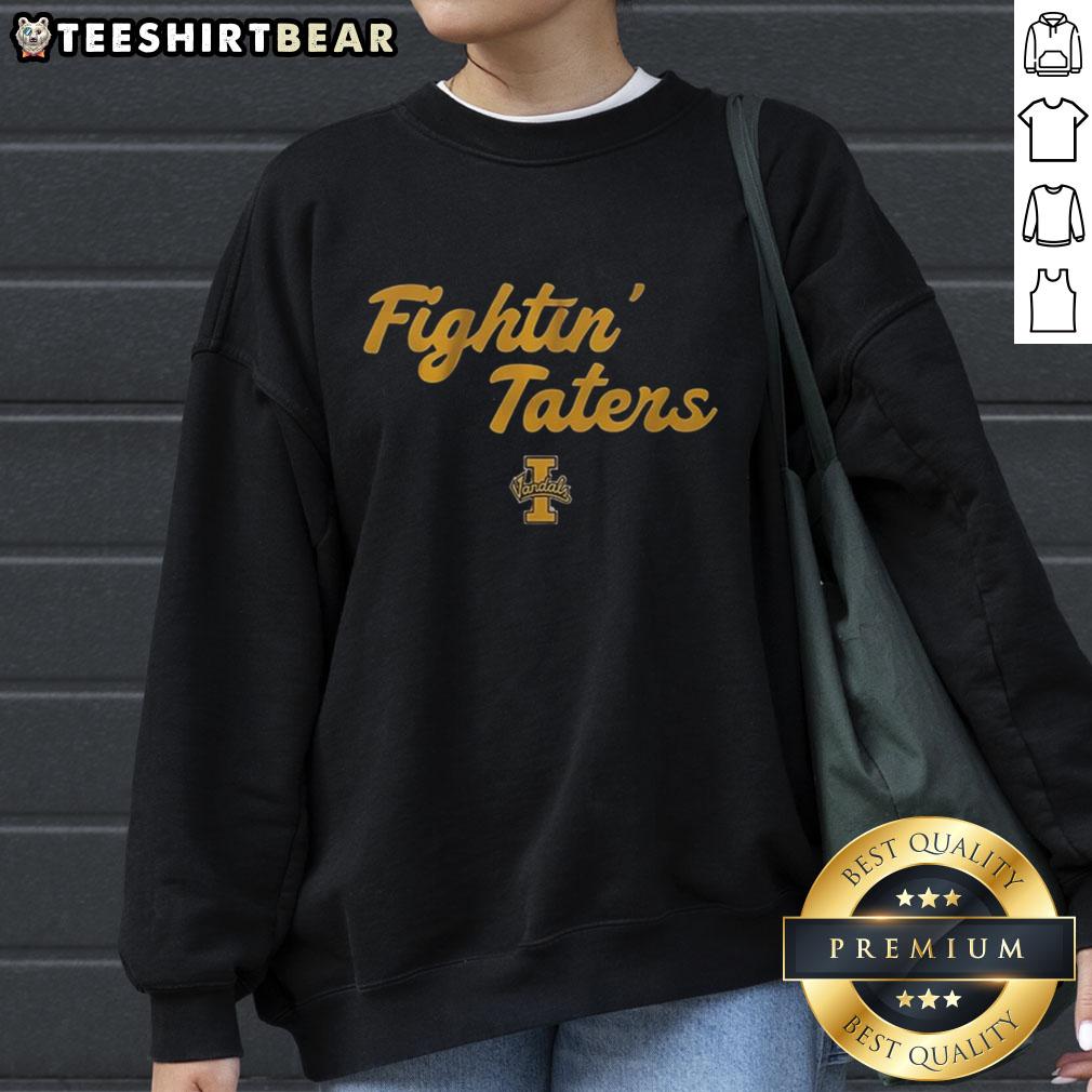 Top Fightin Taters Idaho Vandals Mascot Football Team Sweatshirt Idaho Vandals mascot wearing a Top Fightin' Taters sweatshirt at a football game, showcasing team spirit and pride.
